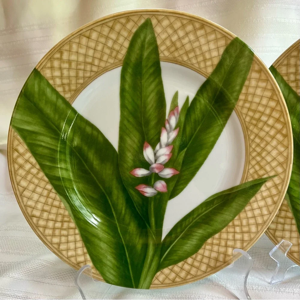 TWO Dinner Plates 222 FIFTH‎ Rain Forest Porcelain Discontinued EUC